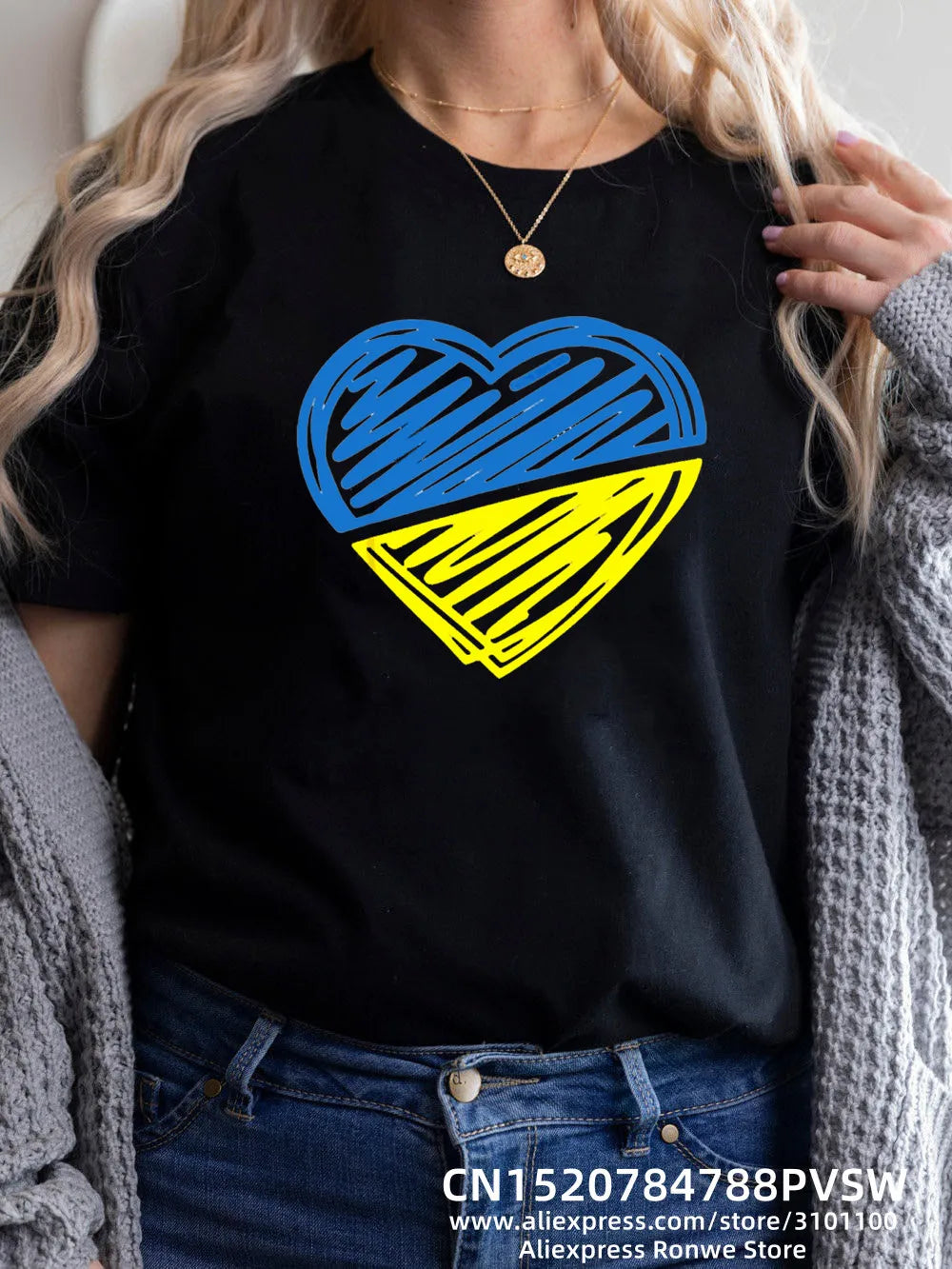 Heartbeat Blue Yellow Women Print T-shirt Girl Y2K Short Sleeve Tee Tops Lady 90S Sweatshirts Female Harajuku Clothing [TSH]