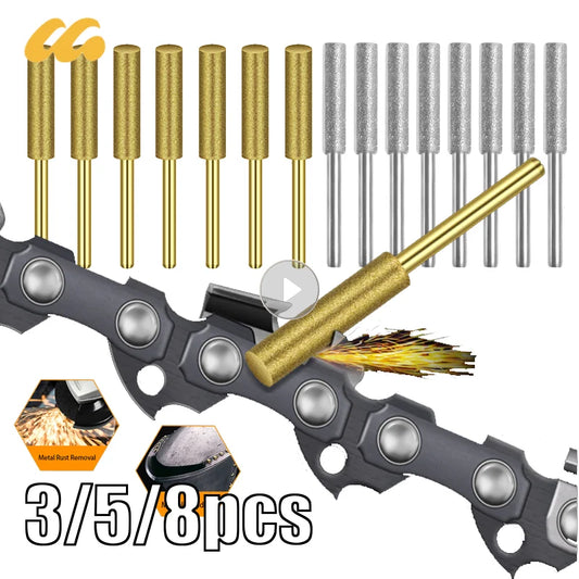 3-8PCS 4/4.8/5.5mm Diamond Chainsaw Sharpener Burr Grinder Chain Saw Drill Bits Saw Sharpening Carving Grinding Abrasive Tools [TPT]