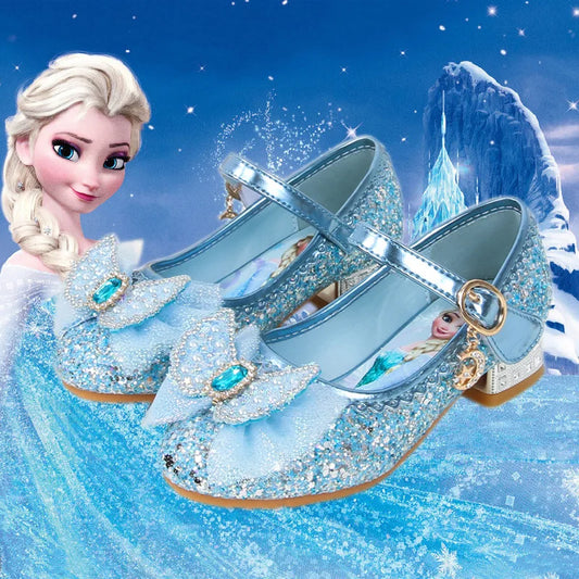 Disney Girls' Princess  Sandals Shoes Children's Shoes Elsa Children's Shoes Girls Fashion Baby Pink Blue High Heel Shoes Size [SHO]