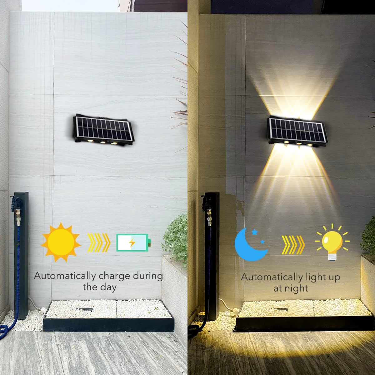 Solar Wall Lamp Outdoor Warm Light Waterproof Up And Down Luminous Lighting Balcony Yard Garden Decoration Lights Exterior Wall [SLG]