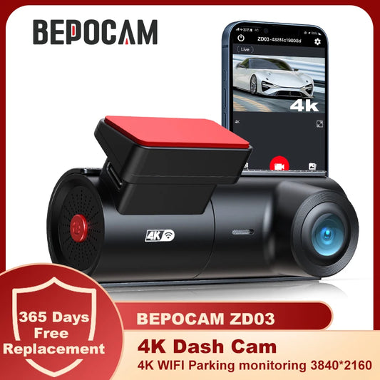 BEPOCAM ZD03 UHD 4K Mini Dash Cam for Cars Recorders Wifi Car DVR 150° Dash Camera Para Autos 2160P Video Recorder Basic Dashcam [CAR]