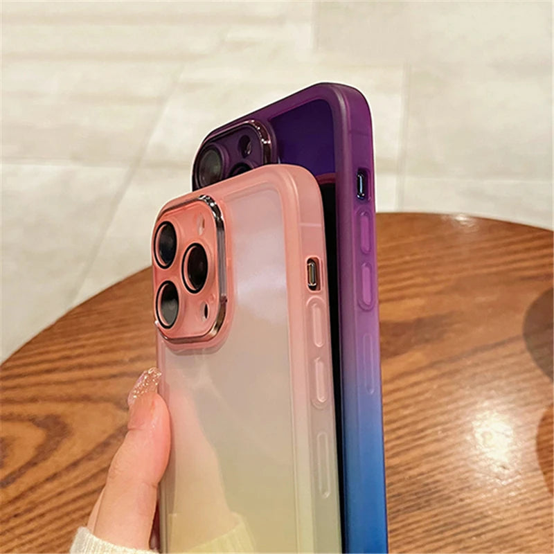 Gradient Rainbow Clear Phone Case For iPhone 15 14 13 12 11 Pro Max XS Max X XR Silicone Shockproof Cover With Camera Protector [PHC]