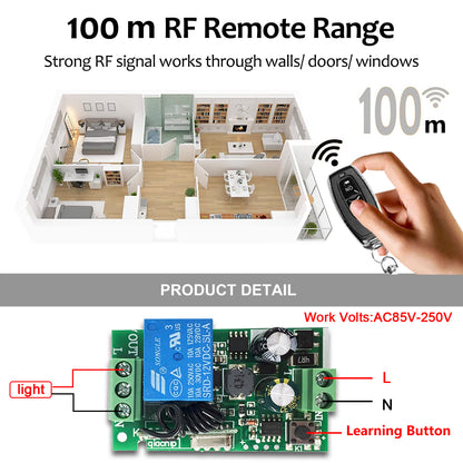 433MHz Remote Control Switch AC110V 220V 10A 1CH Relay Module Receiver Transmitters ON OFF Remote Control For Led Lights Bulb [HAP]