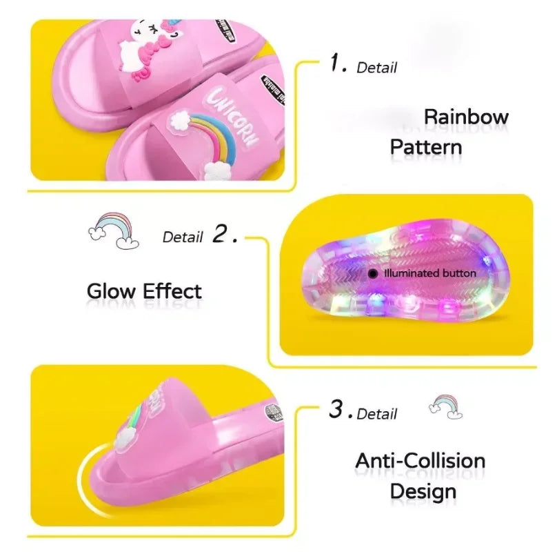 Children‘s Boys Girls Slippers Cartoon Unicorn Animals Prints Shoes Lighted Fashion Cute Shoes Bathroom Kids Toddler Slippers [SHO]