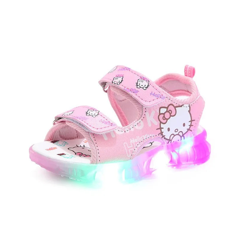 2024 Summer New Baby Led Light Girls Sandals Cute Hello Kitty Children's Casual Shoes Anti-slip Kids Beach Shoes Outdoor Shoes [SHO]