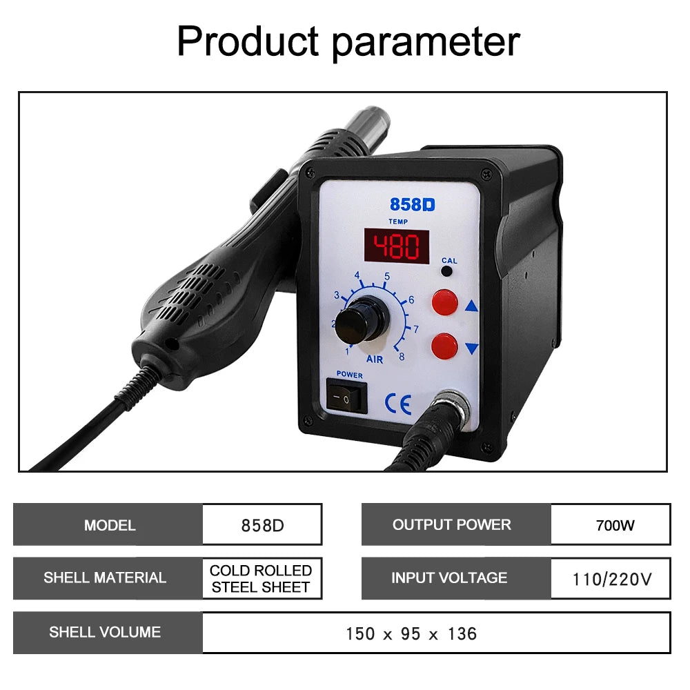 Hot Air Gun 858D BGA Rework Solder Station Blower Hair Dryer Hairdryer Soldering Heat Gun 220V 110V For SMD SMT Welding Repair [TOL]