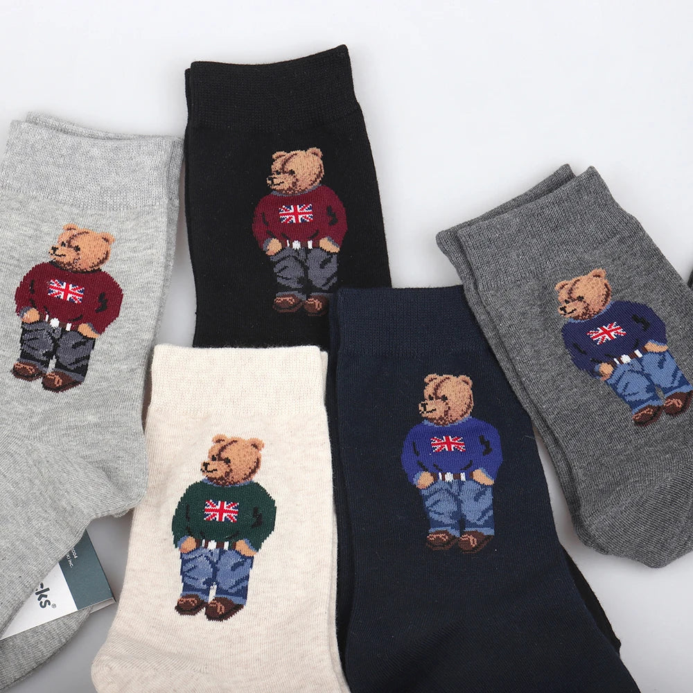 1 Pair Cartoon Gentleman Bear Men's Socks Cotton Harajuku Skateboard Socks Novelty Breathable Sox Christmas Gift Factory Direct [SOX]