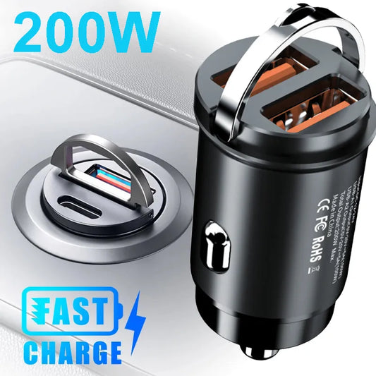 100W/200W QC3.0 PD Mini Car Charger 12-24V Lighter Fast Charging Car USB Type C Charger for Xiaomi Samsung Huawei iPhone Power [CAR]