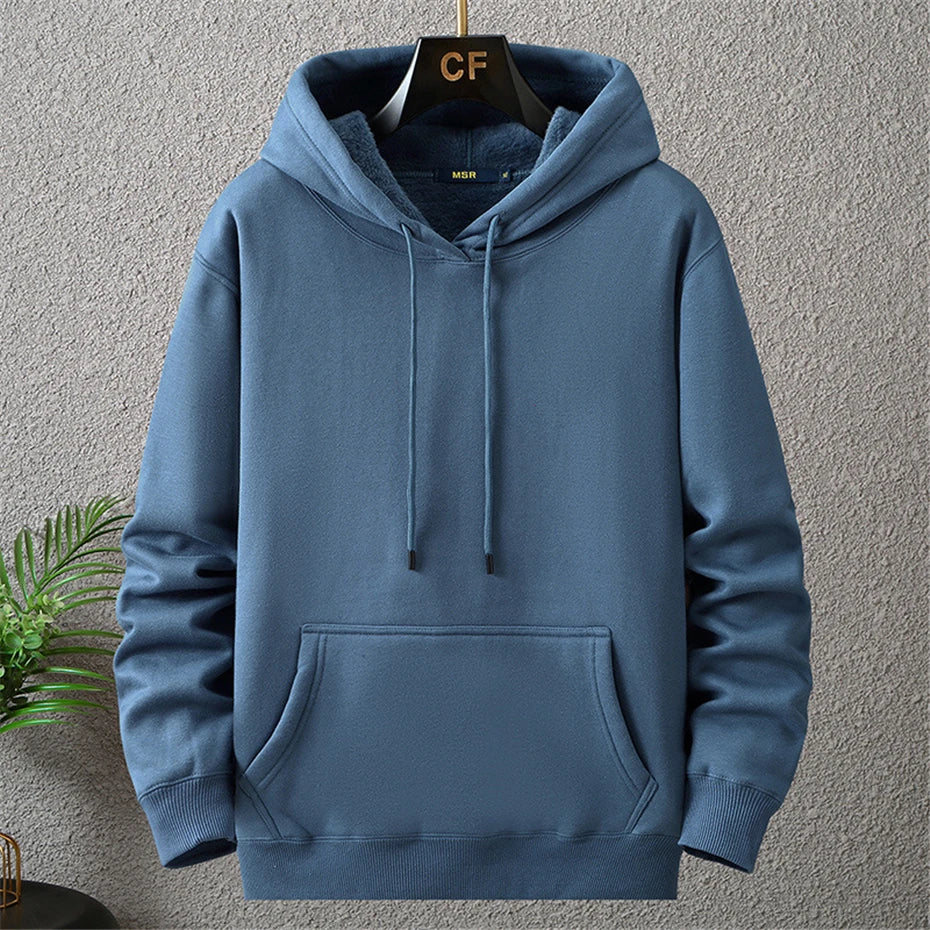 Solid Color Hoodies Men 12XL 10XL Plus Size Hoodies Autumn Winter Thick Fleece Hoodie Male Big Size 12XL Hooded Pullover Black [MEN]