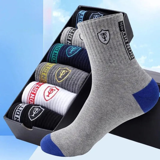 5 Pairs Apring And Fall Mens Sports Socks Summer Leisure Sweat Absorbent Comfortable Thin  Breathable Basketball Meias EU 38-43 [SOX]