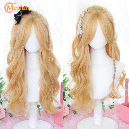 MEIFAN Synthetic Long Ombre Colorful Cosplay Lolita Harajuku Wig With Bangs Natural Wavy Halloween Pink Purple Blue Daily Wigs [LOL]