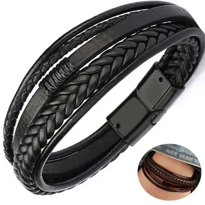 Delysia King Trendy Leather Braided Bracelet Alloy Magnetic Clasp Bracelets for Men [MAG]