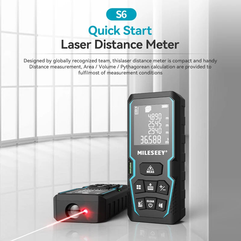 Mileseey S6 Laser Distance Meter 40m/120m, Rangefinder with Level Bubble , LCD Display with Backlit, Measure Tools for Home [MTR]