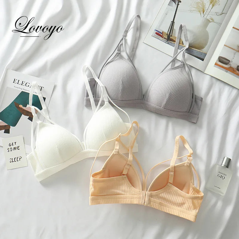 Sexy Women Bra Wire Free Brassiere Push Up Lingerie French Triangle Cup Bra Underwear Thread Top Female Intimates Bralette [BRA]