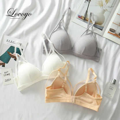 Sexy Women Bra Wire Free Brassiere Push Up Lingerie French Triangle Cup Bra Underwear Thread Top Female Intimates Bralette [BRA]