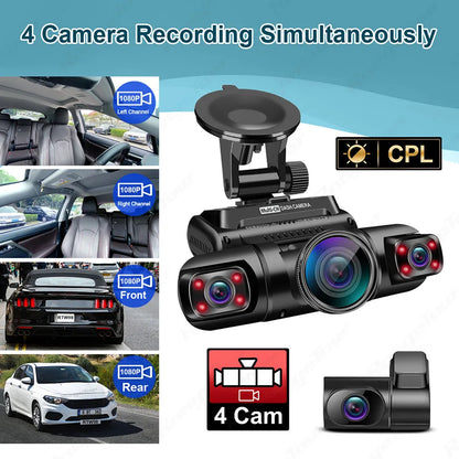 4 Channel 1080P+1080P+1080P+1080P WiFi GPS Car DVR Dual Lens 8 Infrared Light Night Vision 3 Lens 170 Degree Dash Cam Car Camera [CAR]