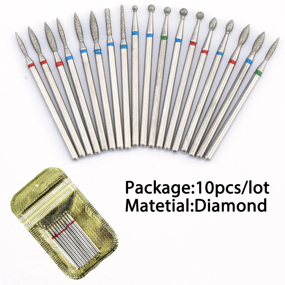 10pcs Diamond Milling Cutter Nail Drill Bits Set For Manicure Accessory Pedicure Eletric Machine Nail Bit Brush Burr Tools [TPT]