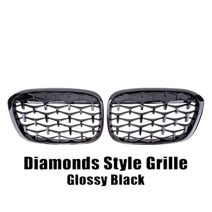 XVIP Glossy Black Diamonds Style Front Bumper Kidney Grilles For BMW X1 F48 F49 2016-2019 Shiny Line Style Upper Racing Grilles [BDK]