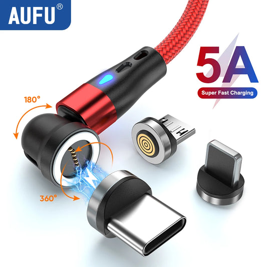 AUFU 5A Magnetic Type C Cable For Samsung S21 Huawei P30 Magnet Fast Charging Charger Wire for iPhone Xiaomi Micro USB Data Cord [MOB]