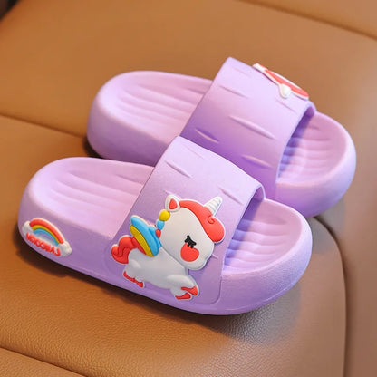 Summer Kids Home Shoes Flip Flops Baby Girls Slippers for Children Cartoon Unicorn Bathroom Antislip Thick Sole Slides 2-8 Years [SHO]