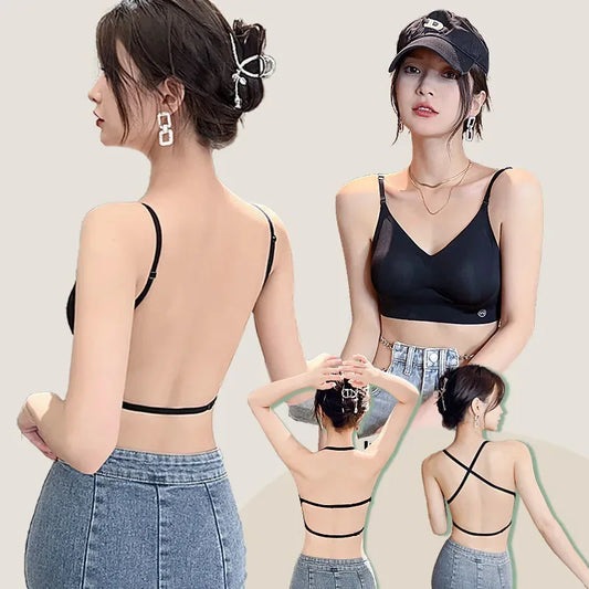 UBAU Summer thin sexy U-shaped back lingerie female inner wear undershirt without trace backless triangle cup polymerization bra [UND]