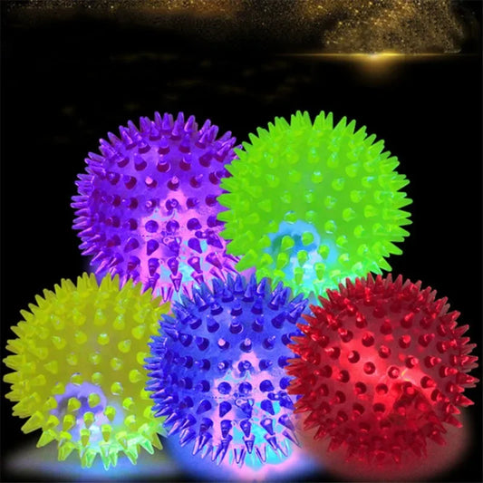 Pet Toys Squeaky Dog Toys Colorful Soft Rubber Luminous Pet Puppy Dog Teething Chew Toy Elastic Hedgehog Ball Toy Dog Supplies [PET]