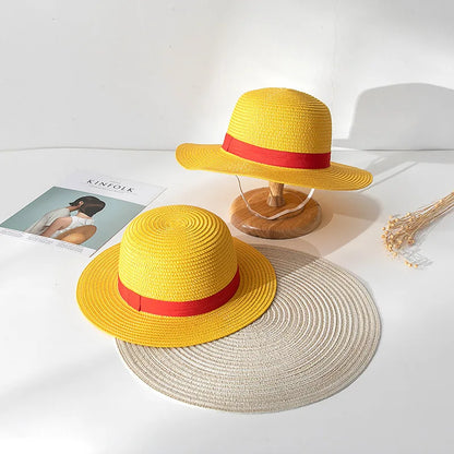 Anime One Piece Monkey D Luffy Cosplay Straw Hat Adult Unisex Weaving Summer Sun Cap Shanks Pirates Caps Halloween Prop Gift [COS]