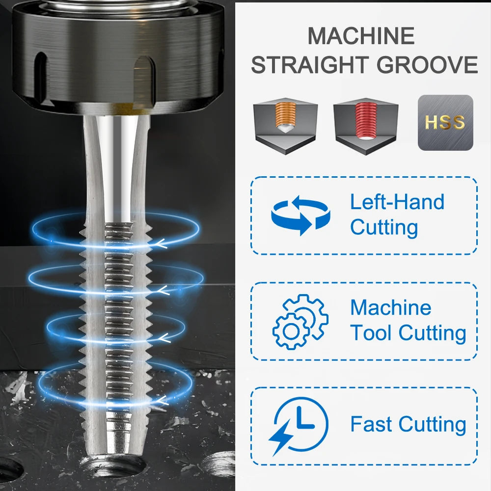 XCAN Thread Tap M2-M20 Metric Left Hand Machine Tap HSS Steel Screw Machine Plug Tap Drill Metal Threading Tapping Tools [PTO]