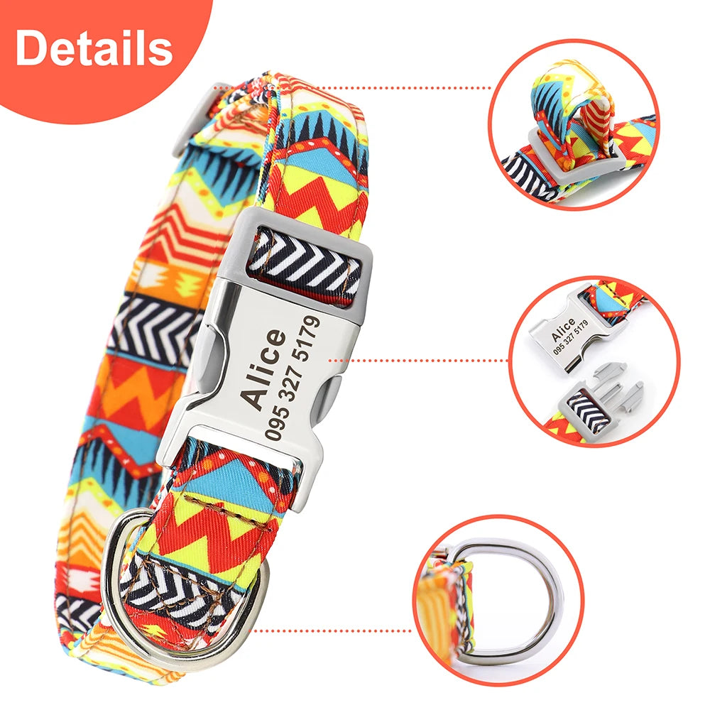 Custom Large Dog Collar Cute Print Personalized Pet Collar Nylon Puppy Dogs ID Collars Engraved Name for Small Medium Large Dog [PET]