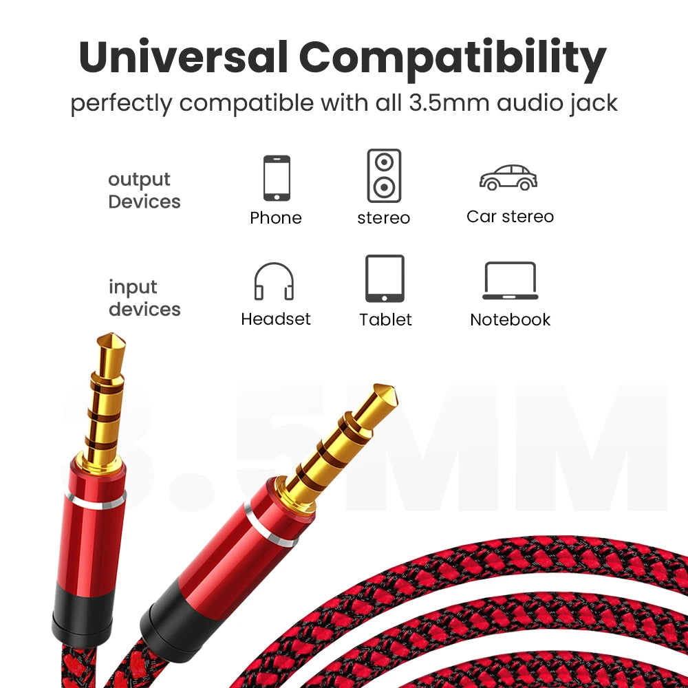 Universal Aux Cable 1.5M Jack 3.5mm Audio Cable Nylon Braid 3.5mm Car AUX Cable Headphone Code for Phone MP3 Car Headset Speaker [CAR]