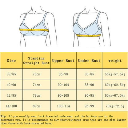 Women Front Button Bra Plus Size Thin Bralette Lingerie Mother's Cotton Wireless Underwear Sleep Bra Comfortble Underwear 38~44 [UND]