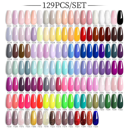 Gel Nail Polish Set 129 Color Glitter Gel Polish Semi Permanent Soak Off Long Lasting Organic UV LED Nail Gel Varnish [BEU]