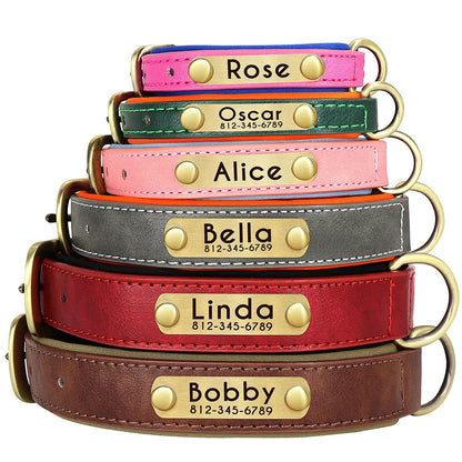 Customized Leather ID Nameplate Dog Collar Soft Padded Dogs Collars Free Engraving Name for Small Medium Large Dogs Adjustable [PET]