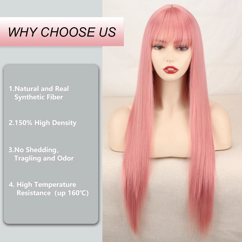 Lolita Synthetic Wig Pink Wig Blonde wig Long Streight Hair With Bangs Natural wigs For women's hair Cosplay Wig [LOL]