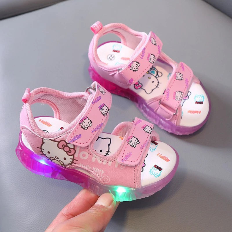 2024 Summer New Baby Led Light Girls Sandals Cute Hello Kitty Children's Casual Shoes Anti-slip Kids Beach Shoes Outdoor Shoes [SHO]