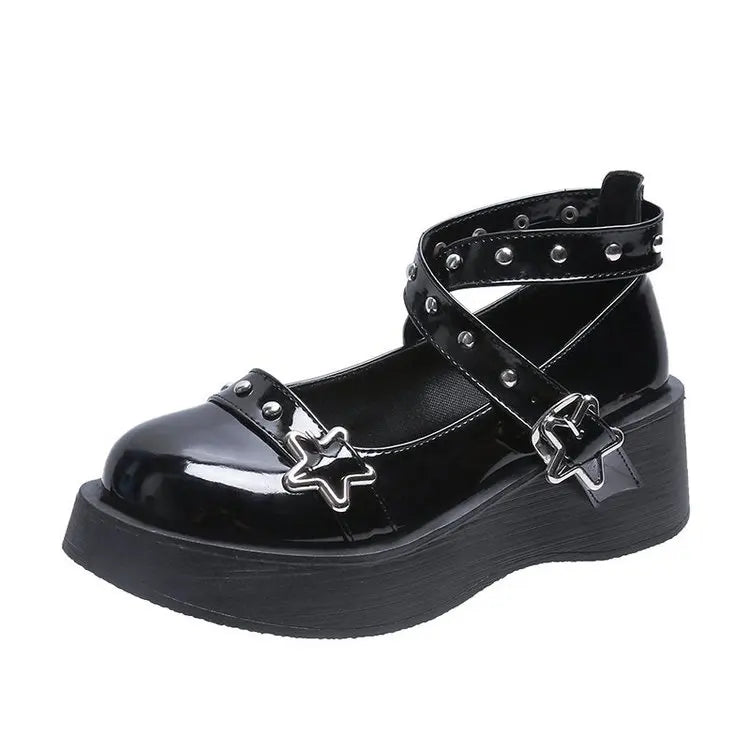 lolita shoes platform emo shoes on heels women loli thick heel cross bandage women shoes kawaii cosplay Mary Janes gothic shoes [LOL]