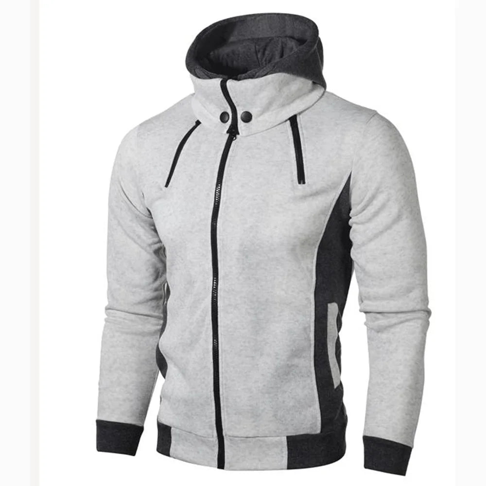 Zipper Men Jacket Autumn Winter Casual Fleece Coats Bomber Jacket Scarf Collar Fashion Hooded Male Outwear Slim Fit Hoody  [MEN]