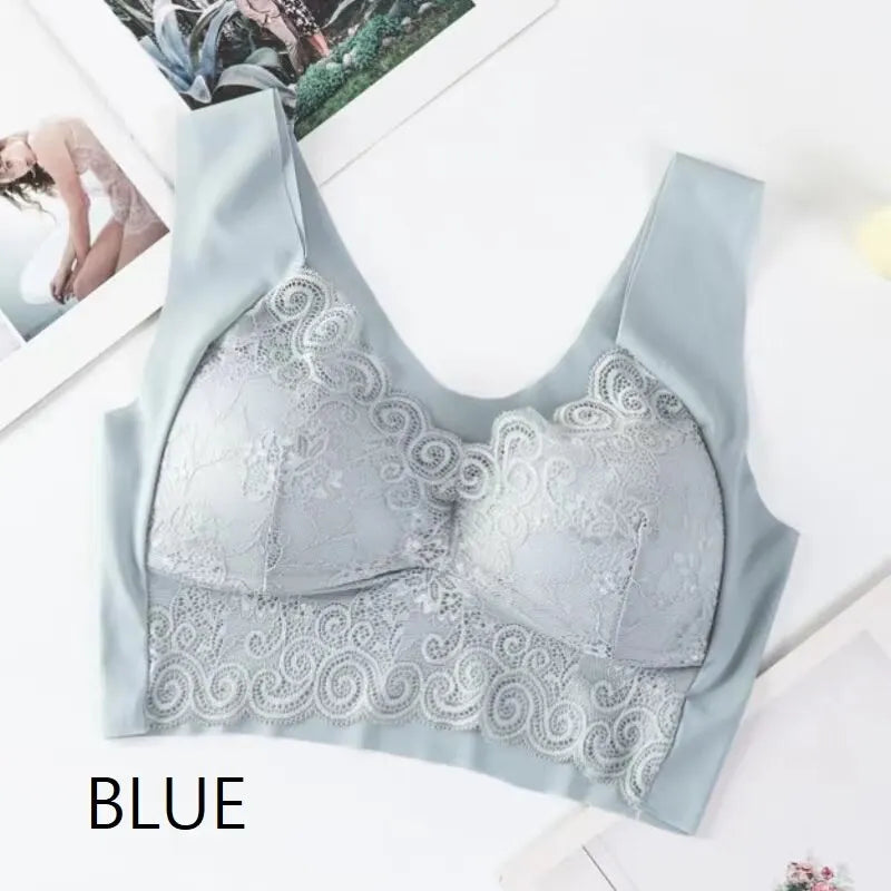 Women Lace Bra Camisole Underwear Bue L XL XXL Breathable V Neck Gather Up Soft Comfortabl Casual [BRA]