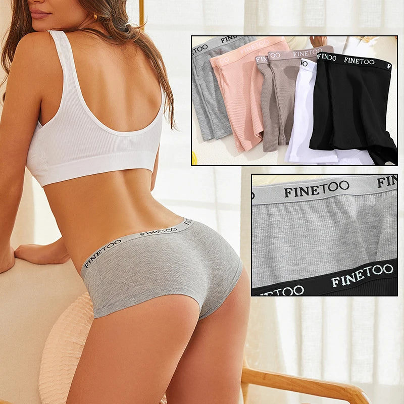 FINETOO 2PCS/Set Women Cotton Panties Female Boxer Boyshort Low Waist Letter Logo Sport Underwear Ladies Pants Intimate Lingerie [UND]