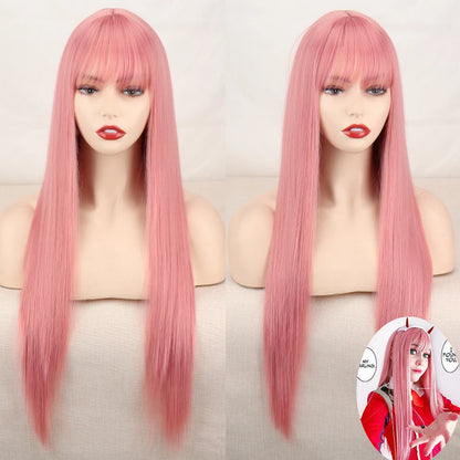 Lolita Synthetic Wig Pink Wig Blonde wig Long Streight Hair With Bangs Natural wigs For women's hair Cosplay Wig [LOL]