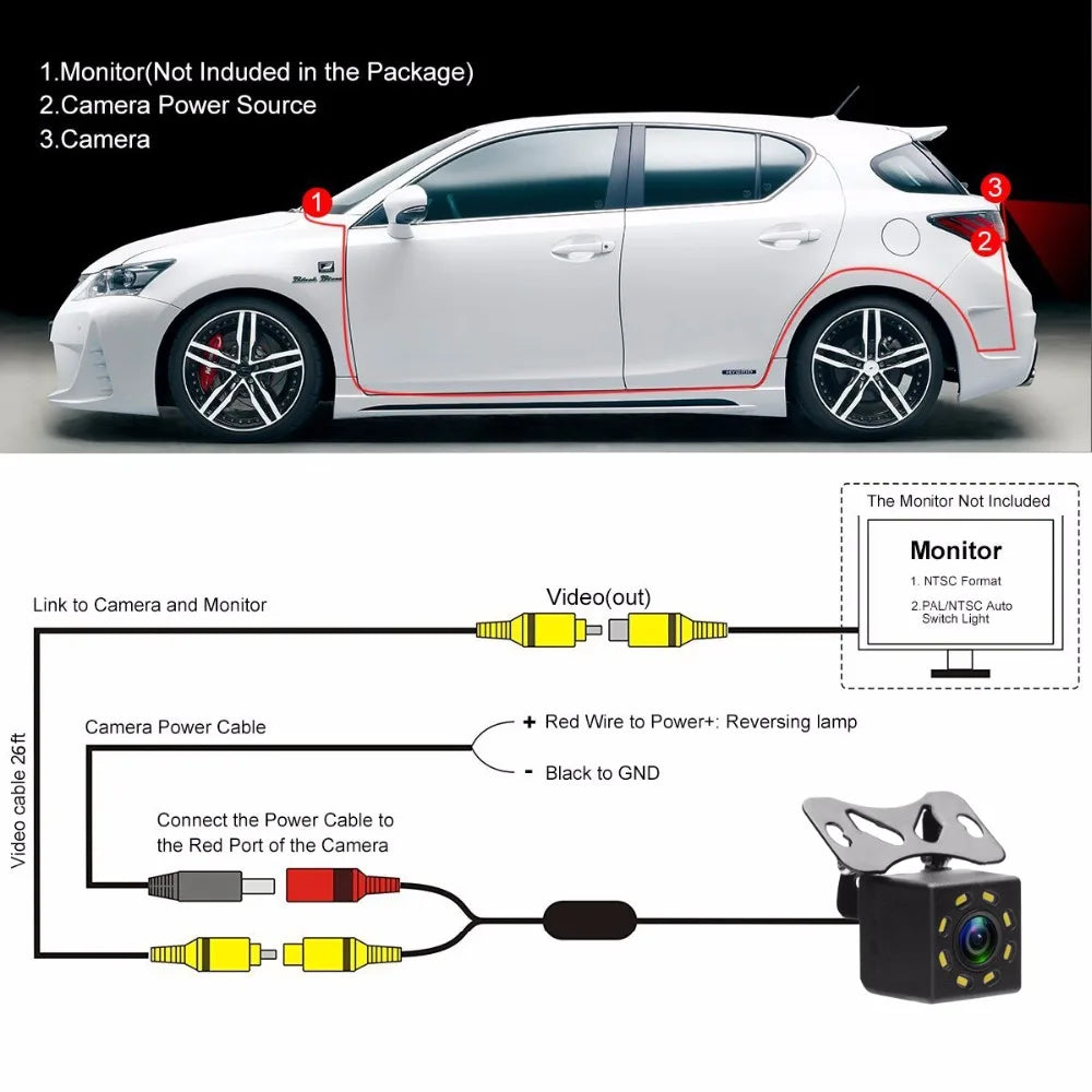 Universal HD Car Reversing Camera Fisheye LED Night Vision Backup Rear View Camera CCD High Definition 170 Wide Angle Waterproof [CAR]