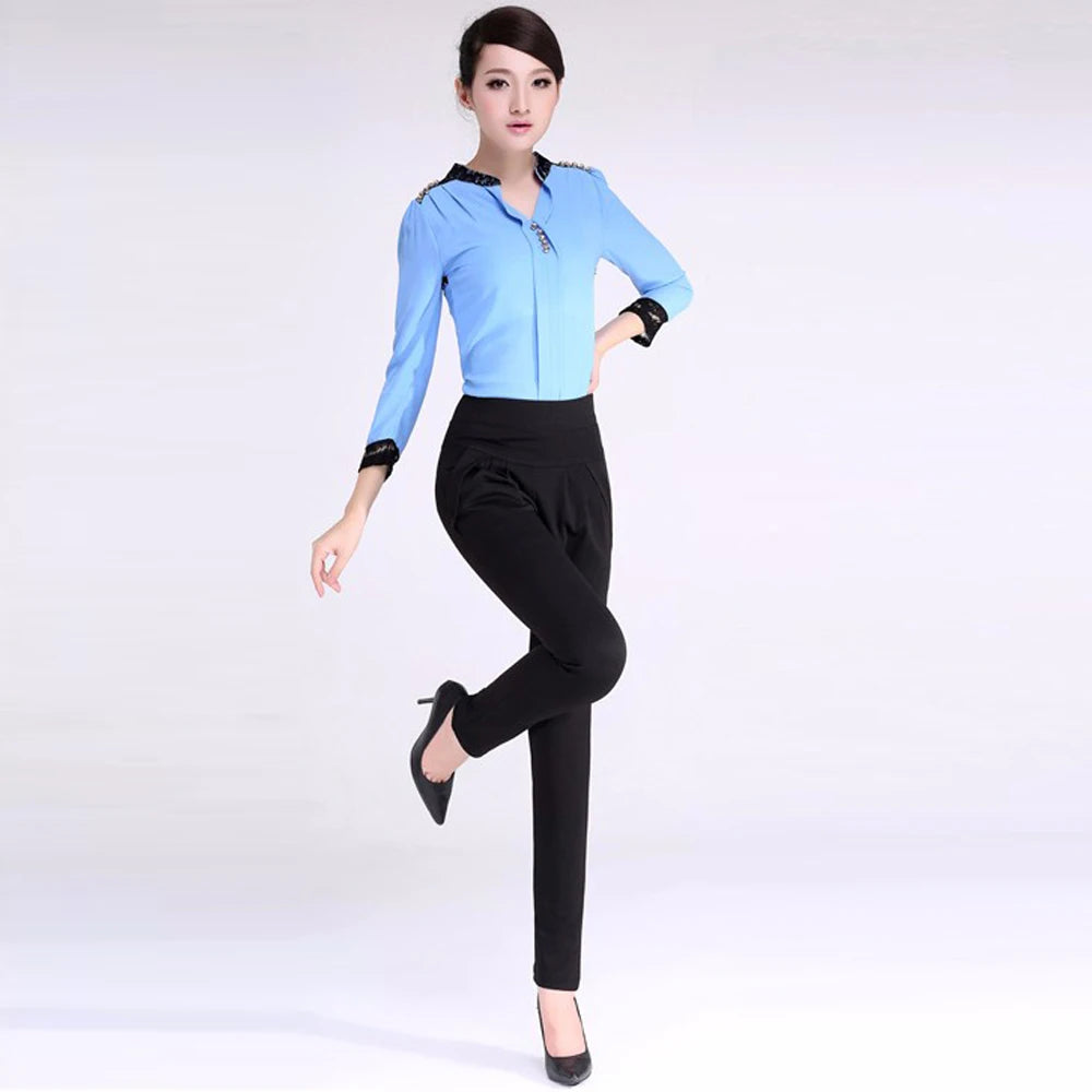 High Waist Harem Pants For Women Chic Pleated Stretch Straight Trousers Womens Elegant Office Lady Vintage Casual Pants [WOM]