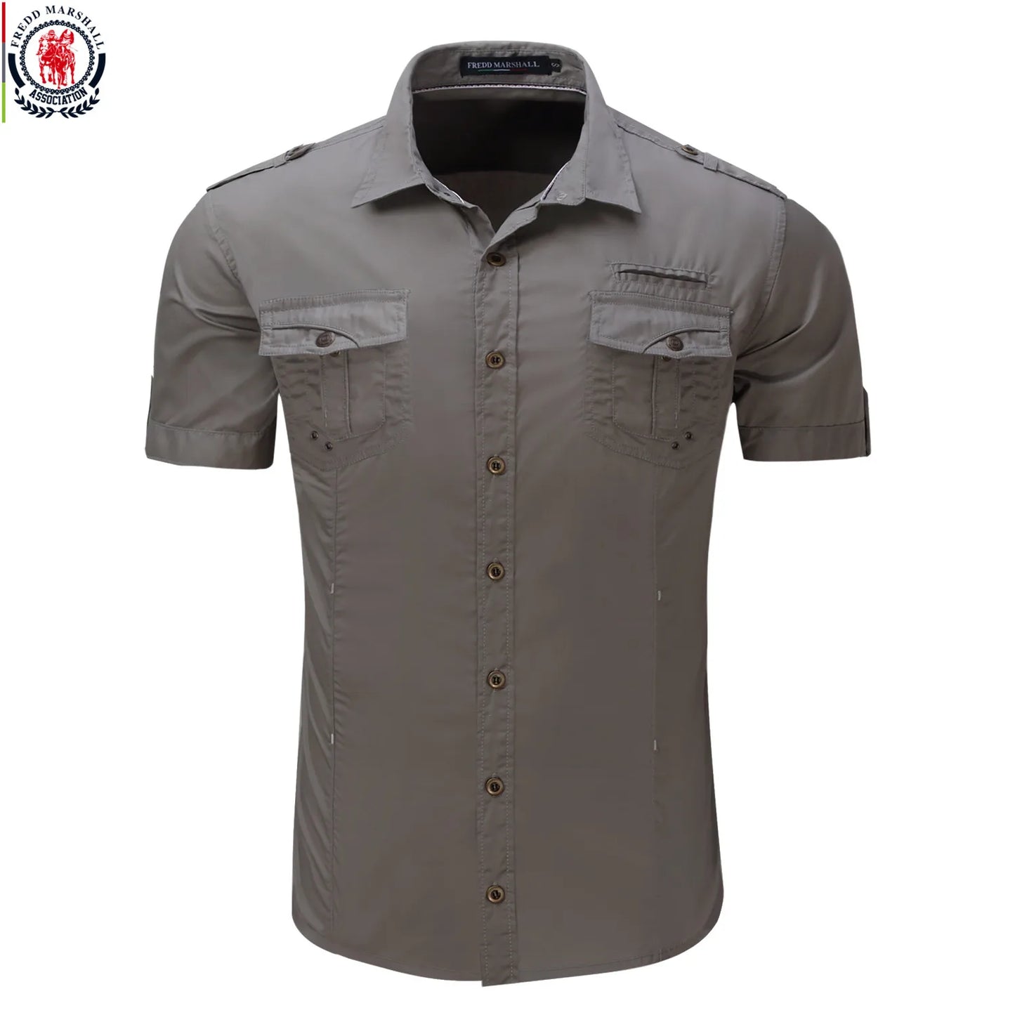 Men Cargo Shirt Casual Shirt Solid Short Sleeve Shirts Multi Pocket Work Shirt Plus Size 100% Polyester Tops [MEN]