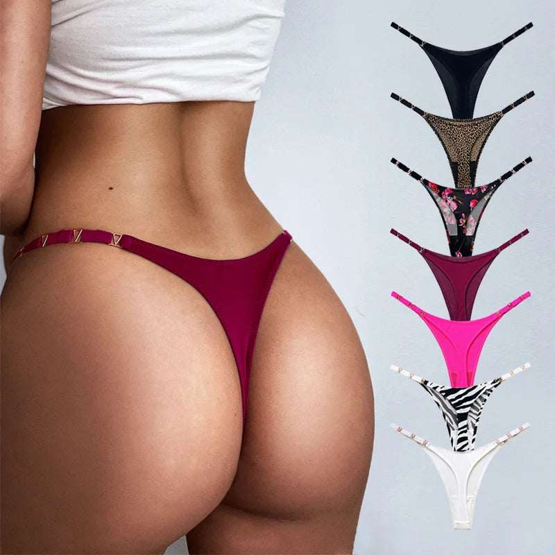 Sexy G-String Thong Ice Silk Metal Leopard  Lingerie Women Panties Fitness Exercise Hip Lifting Low Rise T-Back Sexy Thongs [UND]