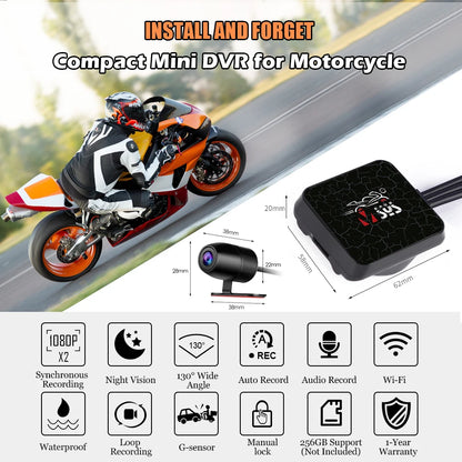 SYS VSYS Dual Motorcycle DVR 1080P Action Camera Recorder Front & Rearview Waterproof Motorcycle Dash Cam Black Night Vision Box [CAR]