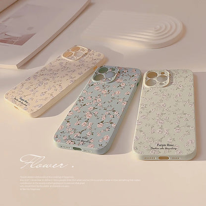 Retro Shattered Flowers Phone Case For iPhone 15 14 13 12 11 Pro Max Fashion Simple Floral Soft Shell Shockproof Bumper Cover [PHC]