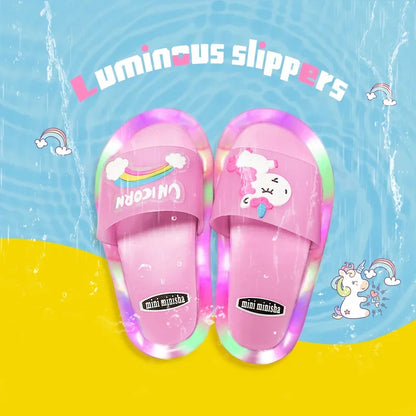 Children‘s Boys Girls Slippers Cartoon Unicorn Animals Prints Shoes Lighted Fashion Cute Shoes Bathroom Kids Toddler Slippers [SHO]