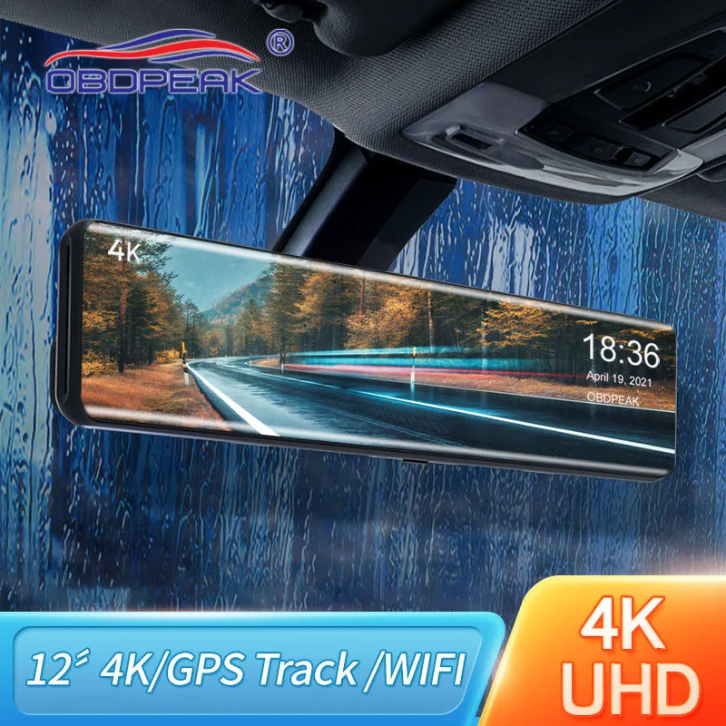 OBDPEAK H6 12" Car DVR 4K 3840*2160P Dash Cam WIFI GPS 415 Rear View Mirror 1080P Car Camera Video Recorder Park Monitor [CAR]