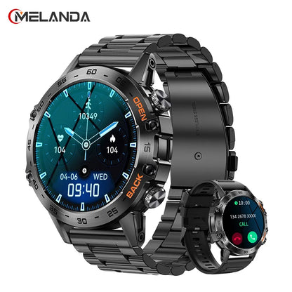 MELANDA Steel 1.39" Bluetooth Call Smart Watch Men Sports Fitness Tracker Watches IP67 Waterproof Smartwatch for Android IOS K52 [SWH]