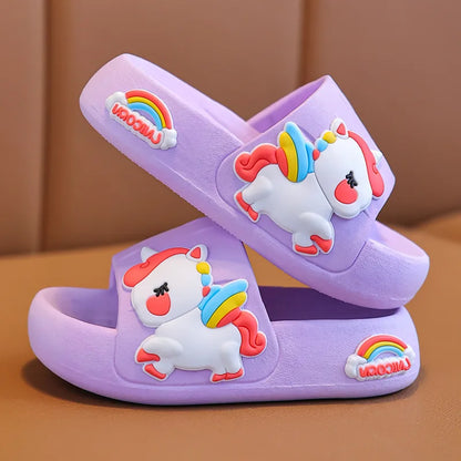 Summer Kids Home Shoes Flip Flops Baby Girls Slippers for Children Cartoon Unicorn Bathroom Antislip Thick Sole Slides 2-8 Years [SHO]